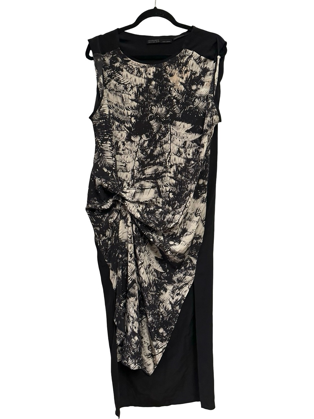 All Saints Riviera Shade Silk Asymmetrical Ruched Dress Palm Print SIZE 8 - Picture 9 of 10